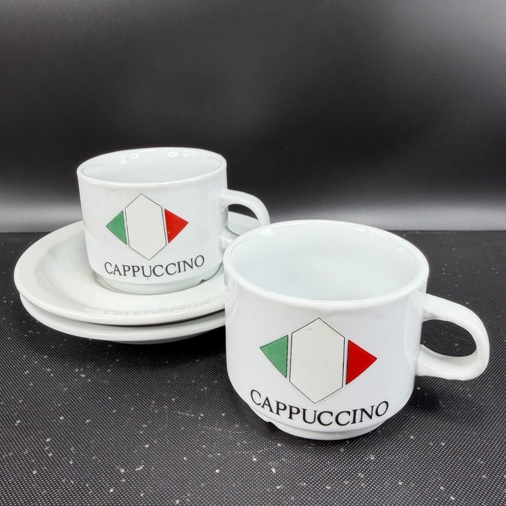 La Bomboniera Italian Flag Cappuccino Cup and Saucer Set White Ceramic 4pc - Picture 9 of 13